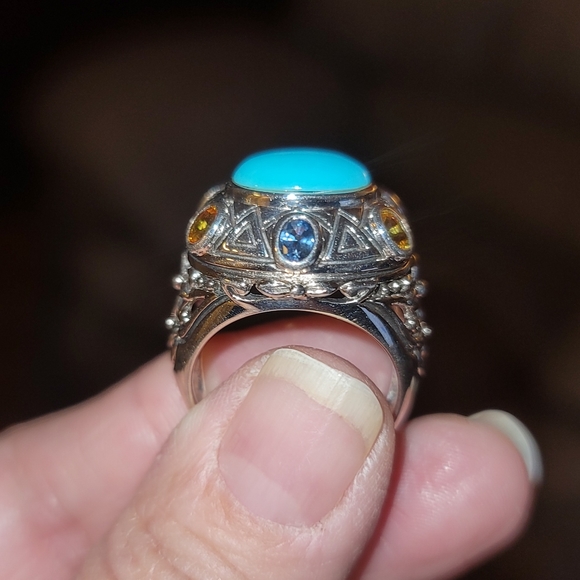 Beautiful Genuine Turquoise, Multicolored Sapphires & .925 Sterling Silv… - Picture 2 of 11